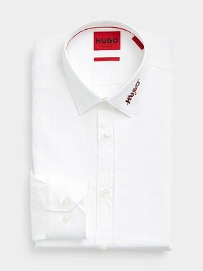 HUGO White Dress Shirt with Red Logo Detail